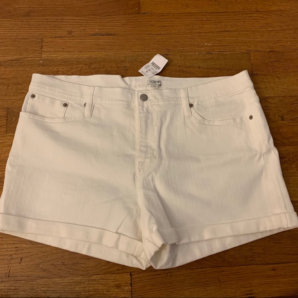 j crew white denim shorts